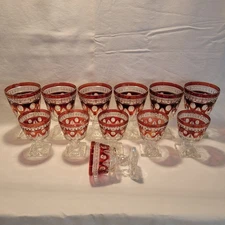 Vintage Indiana Glass "Colony Park Lane" Ruby Red Flash 12 Piece Stemware