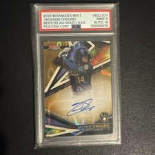 JACKSON CHOURIO 2022 BOWMAN'S BEST OF 2022 GOLD LAVA AUTO /50 PSA 9/10