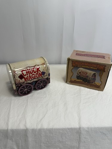 Vintage Chuck Wagon Tin Moveable Wheels Cookie Tin