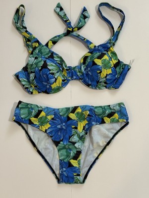 Women s SHEIN Bikini Floral Swimsuit Sz L DD Blue and yellow floral  Print. New