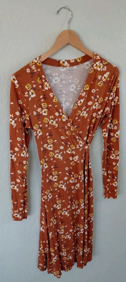 Vestido envolvente Garnet Hill para mujer talla XS otoño otoño tono tierra color estampado floral Foto 4 de 4
