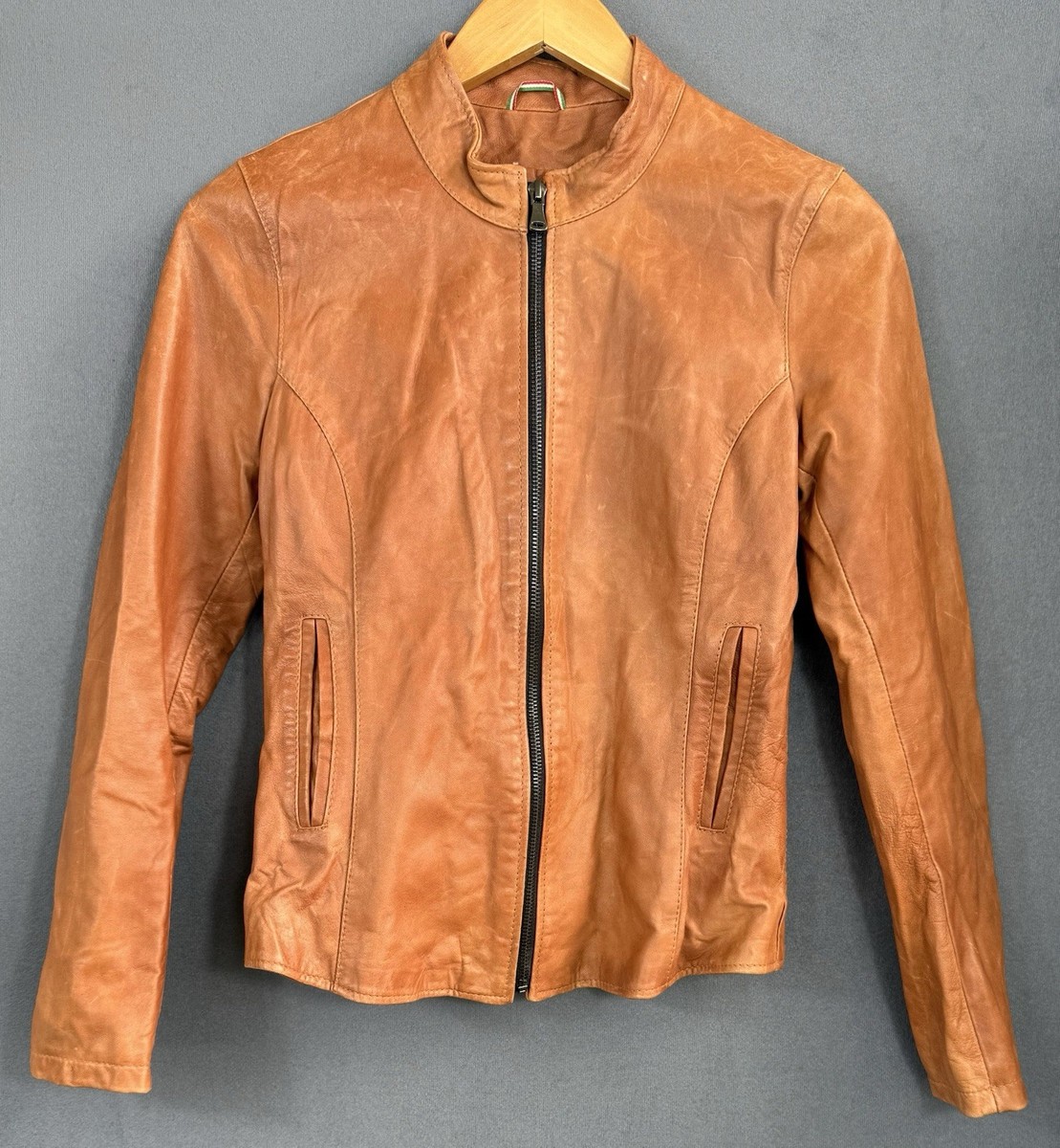 Women's Leather Jacket Vera Pelle Italian Made Full Zip sz 44 (XS