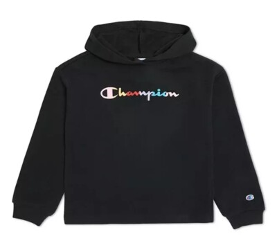 Champion Girls Black Long Sleeve Classic Rainbow Graphic Logo Hoodie Size  18/20