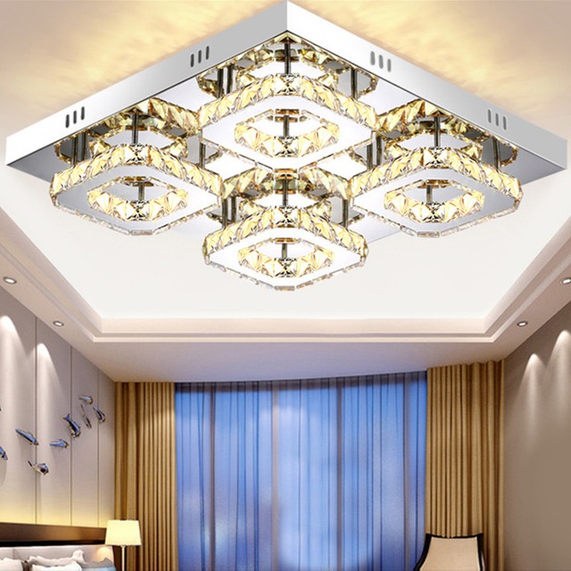 48w Modern Crystal Ceiling Light Led Pendant Lamp Flush Mount Chandelier Fixture