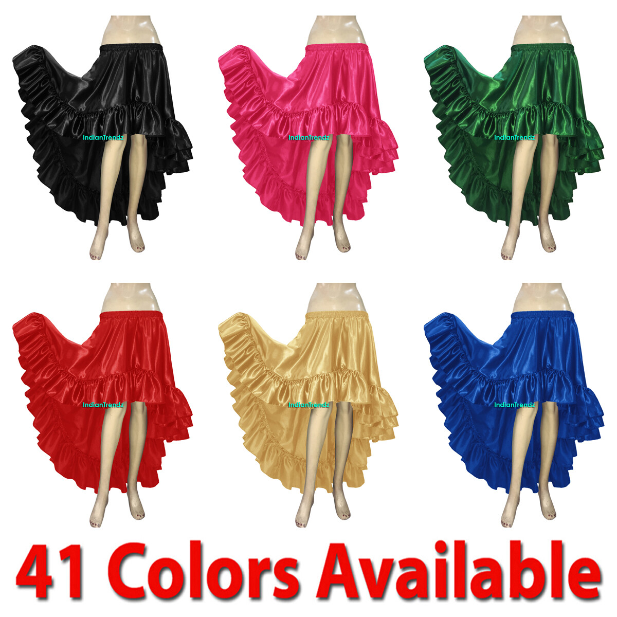 Belly Dance Satin Flamenco Skirts Ruffle Asym Gypsy 12 Yard Jupe