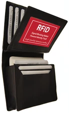 Black RFID Blocking Leather Wallet Front Pocket ID 20 Card Holder