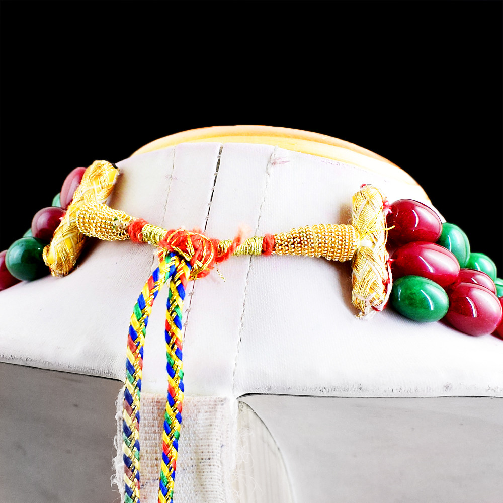1042 Cts Earth Mined 3 Strand Ruby Round Shape Faceted Beads Necklace