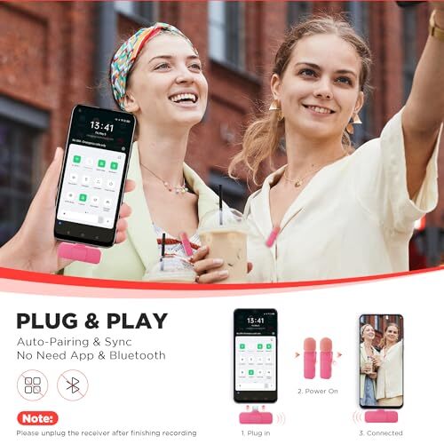 Wireless Lavalier Microphone for Android USB C Smartphone Tablet External Pink - Bild 2 von 6