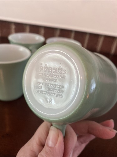 Pyrex Coffee Mug Vtg Mint Green Milk Glass D Ring Handle Set Of 4 - Picture 10 of 12