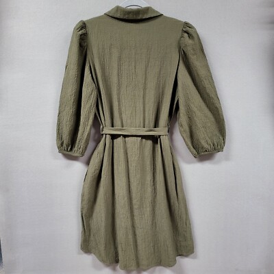 Calvin Klein Dress Women sz 10 Olive Green Crinkle Button Front Belted  Pockets | eBay