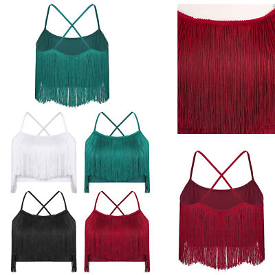 Womens Dance Tops Fashion Latin Modern Crop Top Fringe Stage