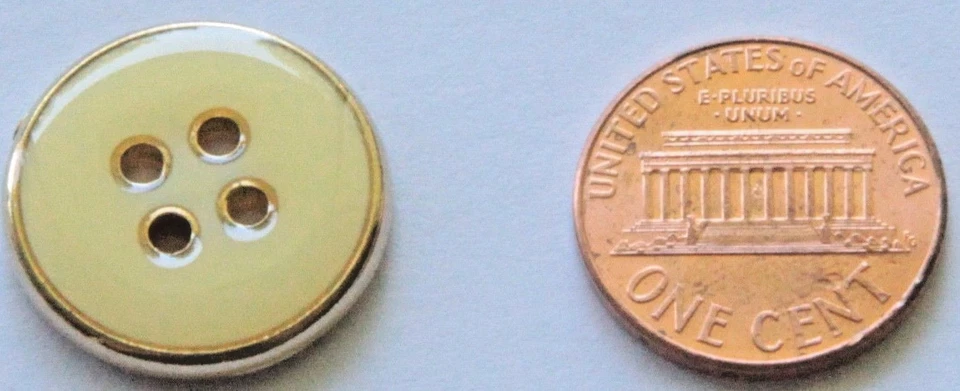 2 DILL Cream Enamel Gold Tone Metal Sew-through Buttons 3/4" 20MM 1 Card # 3564 - Image 2 of 4