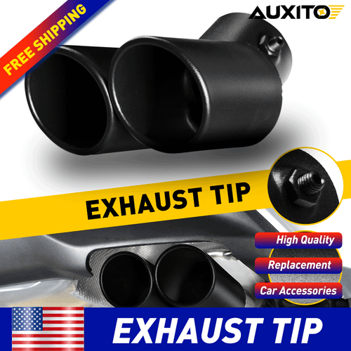 Black Dual Exhaust Tip 2.4" Inlet 2.5" Outlet Stainless Steel Bolt On Universal - Picture 16 of 19