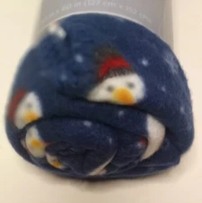 Comfort Bay Navy Blue w/ Snowmen Throw/Blanket 50"×60" ~New
