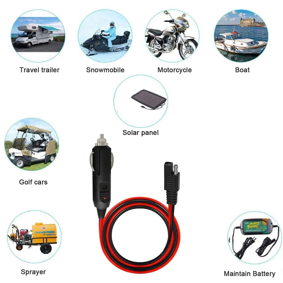 Car Cigarette Lighter Plug Battery Charger to SAE Adapter Charging Cable 14AWG - Image 3 of 4