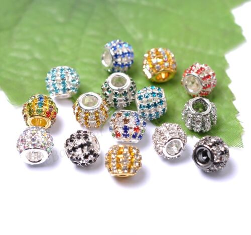Big Hole Czech Crystal Rhinestone Pave Rondelle Spacer Beads Fit European 12mm - Picture 1 of 49