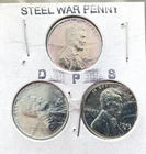 1943 Lincoln Steel Penny Set of 3. Brilliant Uncirculated, Original Lustre