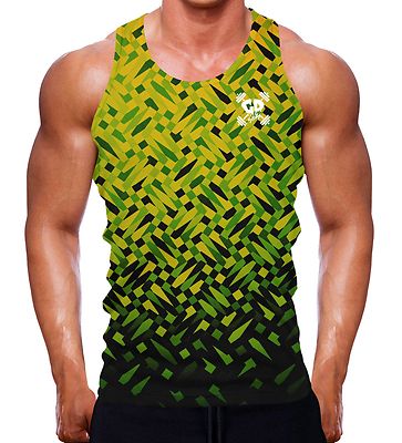 LIMETTENGRÜN MOSAIK GET DOWN GYM WEAR MUSKEL TANK WESTE BODYBUILDING KLEIDUNG TOP 