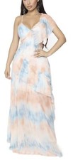 Fashion Nova NEW Tie Dye Chiffon Maxi Dress Ruffle RARE Resort Bae Vacay Sexy L