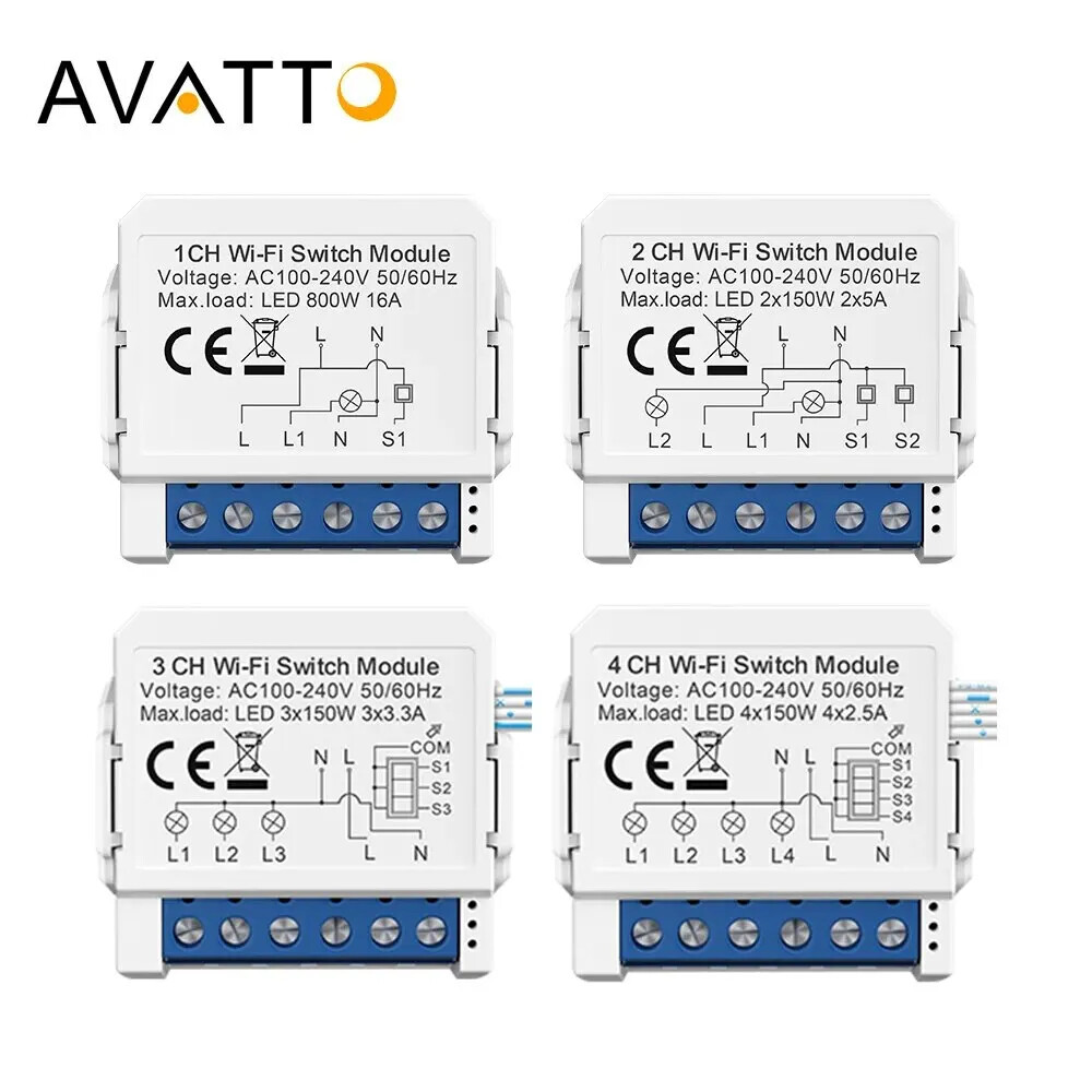 Tuya WiFi 1-4 Gang Mini Smart Switch DIY Module with 2-Way Control