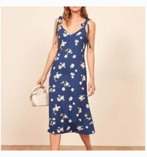 REFORMATION FLORAL JADE TIE STRAP BLUE MIDI DRESS sz M