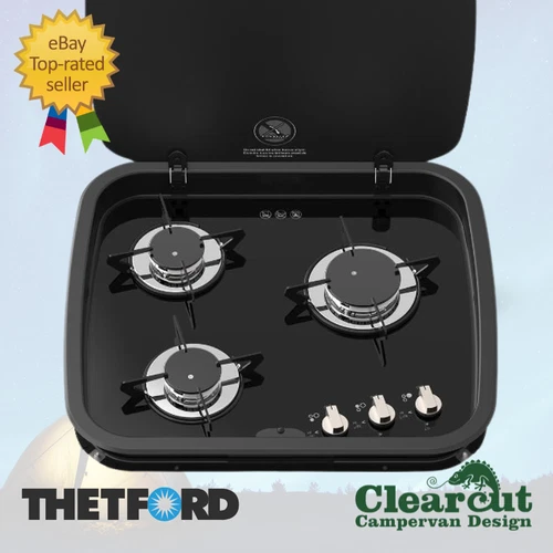 Thetford Topline 169 - 3 Burner Gas Triple Black Campervan Hob Unit with Lid