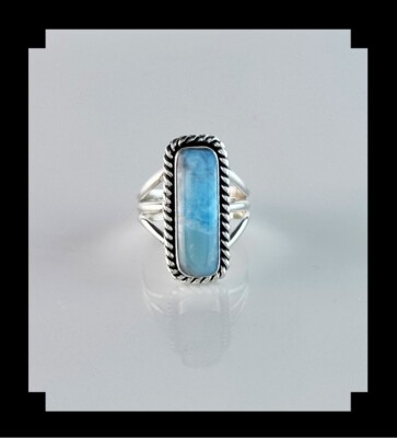 Handgefertigter Sterling und Larimar Ring Größe 9 1/4