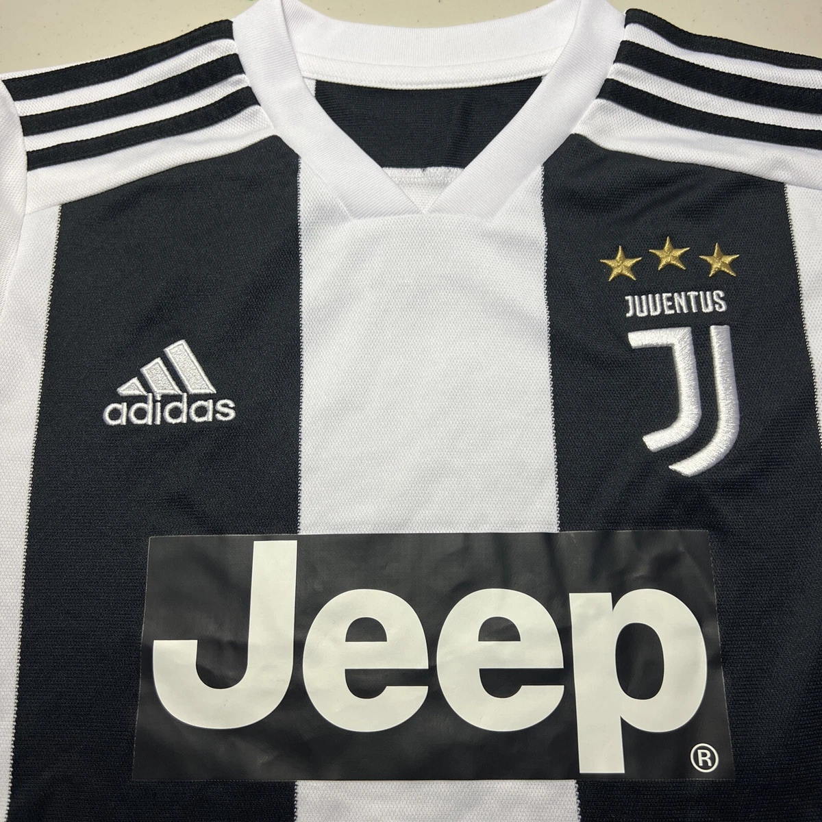 Juventus Home Jersey Adidas Soccer NWT Jeep Size L Youth Rn 88387 Ca 40312