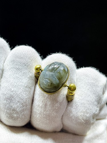 Anello Egizio di Scarabeo Egizio in Pietra Labradorite (Simbolo di Buona Fortuna) - Foto 2 di 8