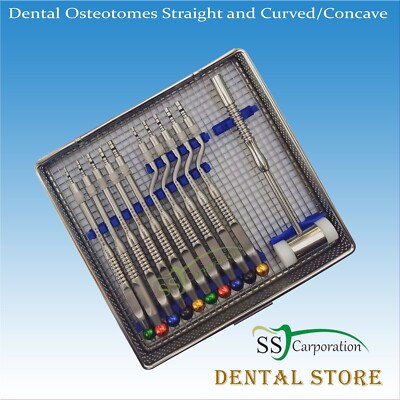 Dental Osteotomes Straight and Curved/Concave End/Tip Bone Spreading Surgical St