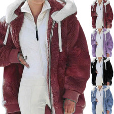 Womens Long Sleeve Hoodie Coat Jacket Fleece Autumn Winter Warm Plush Cardigan