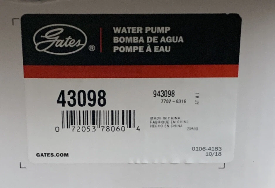 Bomba de agua del motor Gates 43098 (estándar) para Chevrolet Corvette 84-91 5,7 L-V8 Foto 3 de 3