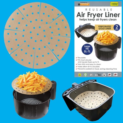 8x Reusable NonStick Round Perforated Gold Air Fryer Liner, Up to 7L