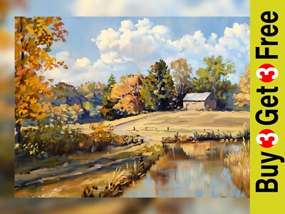 Rustikale Scheune Reflexion 5''x7'' Druck auf mattem Papier | Ruhige Herbst Landschaft Kunst