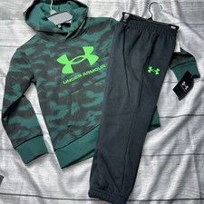 Under Armour Boys Size 4 Green Black Hoodie Outfit Set NEW