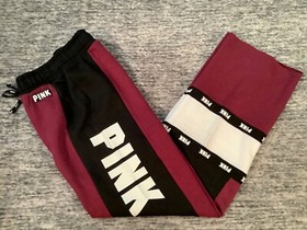 Victoria's Secret Pink Colorblock Boyfriend Pants Deep Ruby Black M Rare NIP