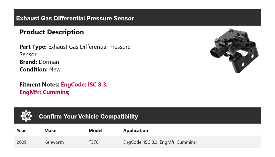 Sensor de presión diferencial de gases de escape Kenworth T370 Dorman 2009 Foto 2 de 4