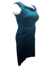 YTG Blush Mark Emerald Green Velvet Sheath Dress Women's L Cap Sleeve Back Zip