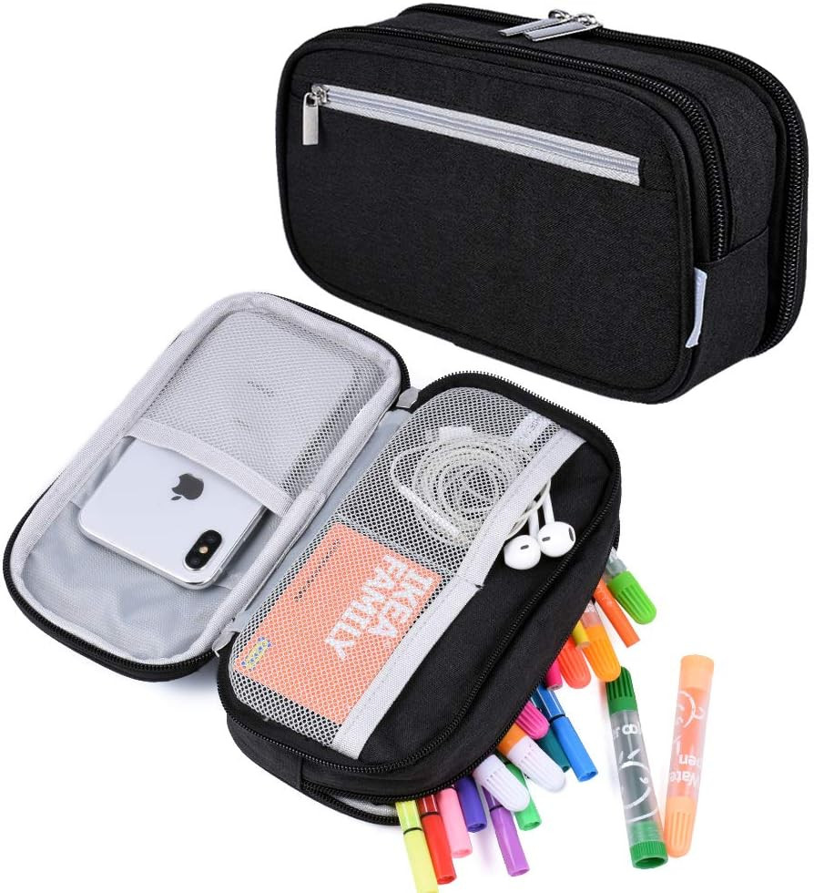 Case Big Storage Pencil Bag Pouch 3 Multifunctional Compar