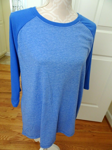 XXL Blue 3/4 Sleeve T-Shirt Loose Fit 