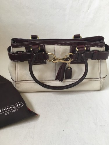 COACH EO6S 10212 White/Burgundy Pebbled Leather Double Handle Tote Purse