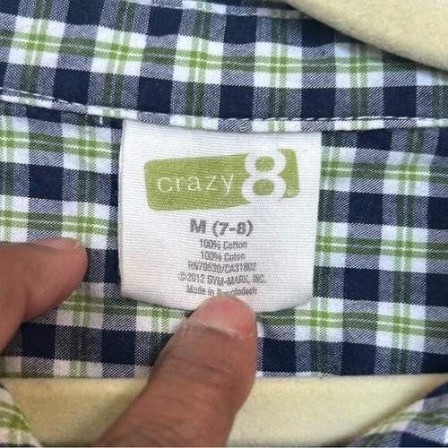 515.  Crazy 8 boys Blue and Green plaid Button Down Shirt size M - Picture 4 of 5