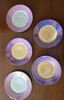5 antike Jugendstil Teller - Lusterware - Three Crowns China Germany