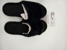 Isotoner Slippers Womens Black Fuzzy Slide Heel Cushion House Shoes Size 6.5