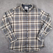 Weatherproof Vintage Flannel Shirt Men Large Beige Gray Plaid Cotton Button Down
