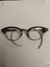 Vtg 10K Gold Frame Horned rim eye glasses, brown frame, gold cable bows w/case