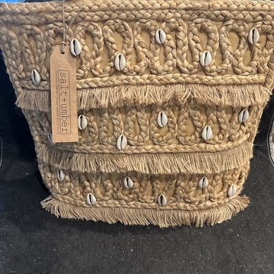 NWT SALT + UMBER Isla Jute Seashell Tote Bag Straw Beach Shells 13 x 16 x 5