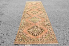 Tappeto turco 4,2 x 12,7 piedi, tappeto vintage runner, tappeto lana floreale arancione verde