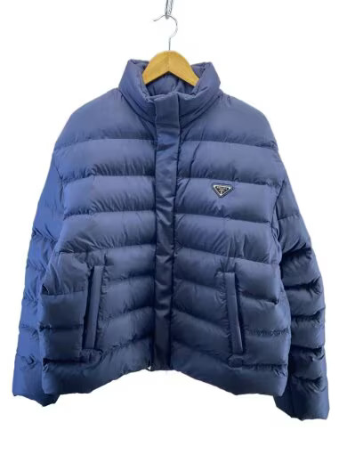 PRADA Cropped Down Jacket with Triangle Plaid/ Si… - image 1