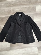Chico s Black Mixed Media Zip Pocket Blazer Jacket Size 2